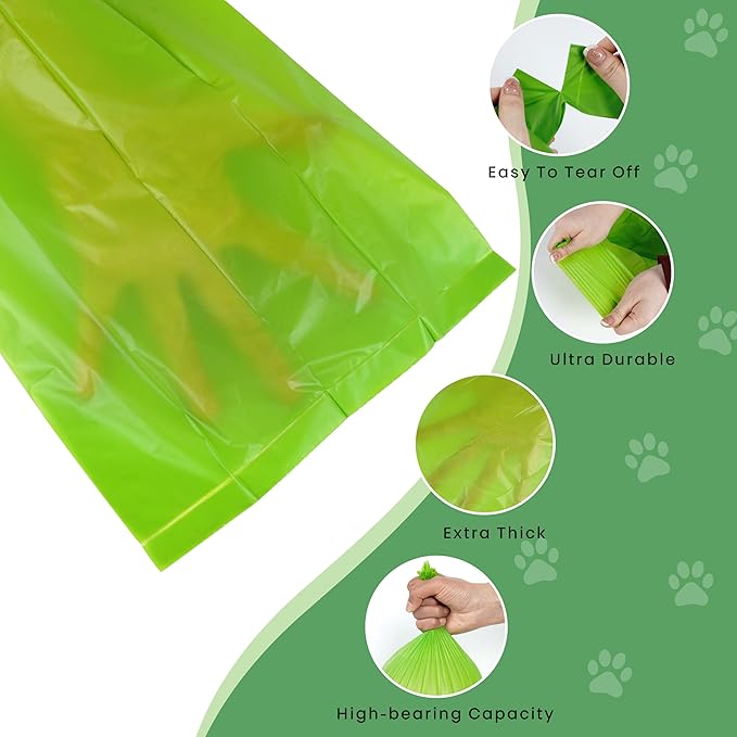 Woof & Barks CLEAR Dog Poop Bag Holder and Dispenser with Leash Attachment, Includes 1 Standard Roll of Green Poop Bags