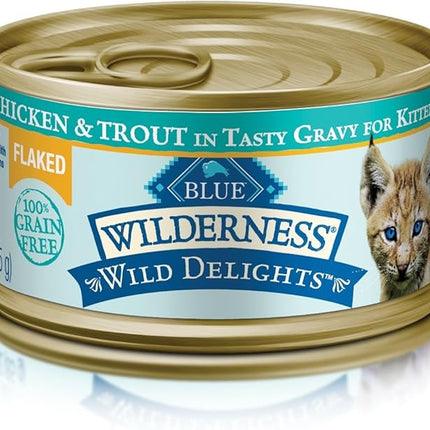 Blue Buffalo Wilderness Wild Delights Natural Wet Food for Kittens, Flaked Chicken & Trout in Tasty Gravy, 3-oz. Cans, 24-Pack