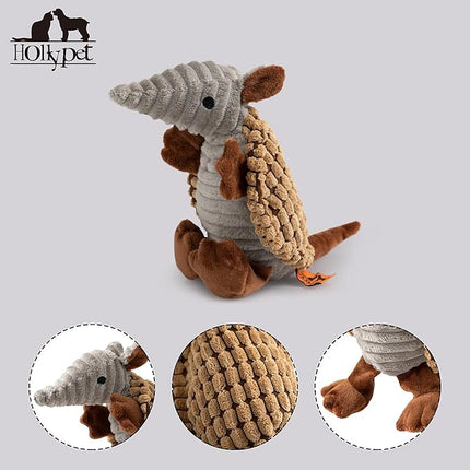 Hollypet Plush Dog Squeaky Toy Stuffed Armadillo Animal Pet Puppy Chew Toys with Clean Teeth for Small Medium Large All Breed Sizes Dogs, Light Brown, 10 in