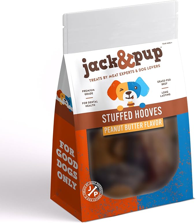 Jack&Pup Filled Cow Hooves for Dogs, Cow Hoofs for Dogs, Natural Dog Chews, Stuffed Bones (Peanut Butter Flavor) 5 Pack