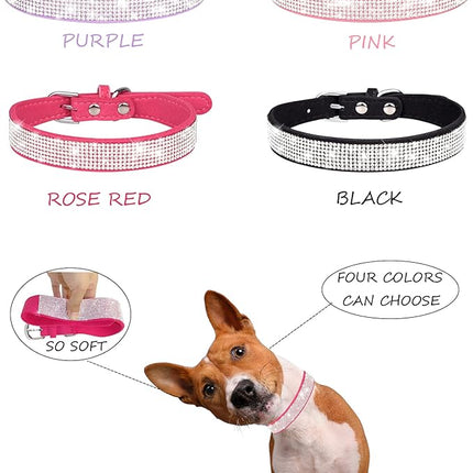 Dog Collar for Medium Dogs, Adjustable Leather Suede Bling Dog Collars，Pink Dog Collar Cat Collar, Rhinestone Dog Collar (M, Pink)