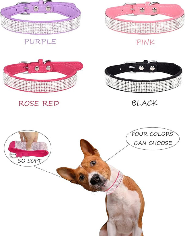 Dog Collar for Small Dogs, Adjustable Leather Suede Bling Dog Collars，Purple Dog Collar Cat Collar, Rhinestone Dog Collar.