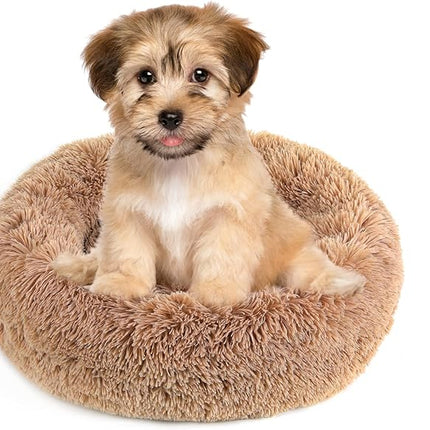 NOYAL Calming Donut Dog Bed for Small to Medium Dogs & Cats - Plush Faux Fur Anti-Anxiety Pet Bed with Machine Washable Cover & Non-Slip Base