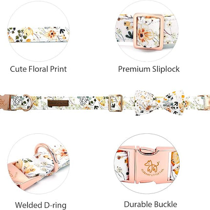 Elegant little tail Dog Collar, Floral Pattern Pet Collars with Bow Girl Cotton Bowtie Collars Spring Puppy Gift Adjustable Pet Collar for X-Large Dogs