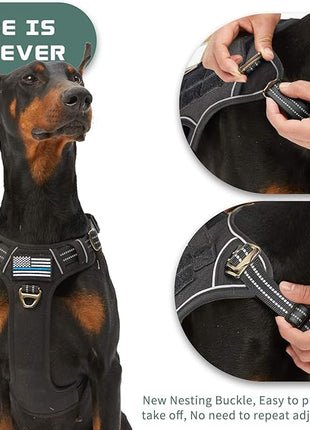 BUMBIN Tactical Dog Harness for Large Dogs No Pull, Famous TIK Tok No Pull Dog Harness, Fit Smart Reflective Pet Walking Harness for Training, Adjustable Dog Vest Harness with Handle Black XL