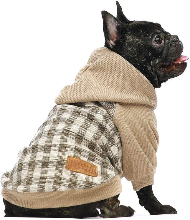Fitwarm Tartan Plaid Dog Hoodie, Knitted Dog Clothes for Small Dogs Boy, Pet Sweatshirt, Knitted Sweater, Beige, XXL