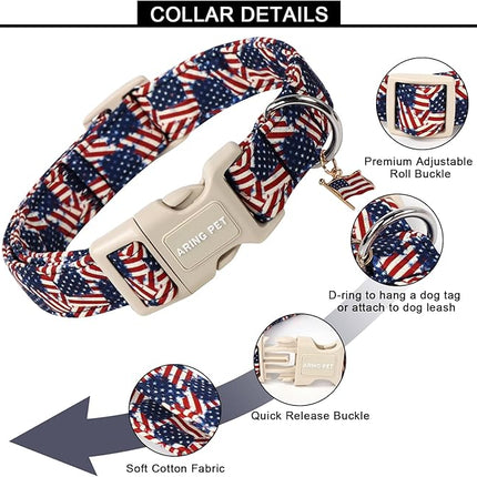 ARING PET American Flag Dog Collar-Cute Patriotic Dog Collars, Adjustable 4th of July Pet Collars Puppy Collar with Quick Release Buckle