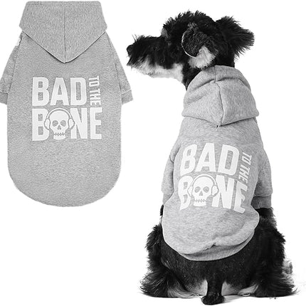 BINGPET Bad to The Bone Dog Sweater with Hood and Leash Hole,Warm Fleece Dog Hoodie & Winter Coat for Small to Large Dogs,Cold Weather Pet Clothes(Medium)