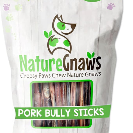 Nature Gnaws Extra Thin Pork Bully Sticks for Small Dogs 5-6" (15 Count) - Long Lasting for Light Chewers and Puppies - Natural Bacon Dog Chew Treats