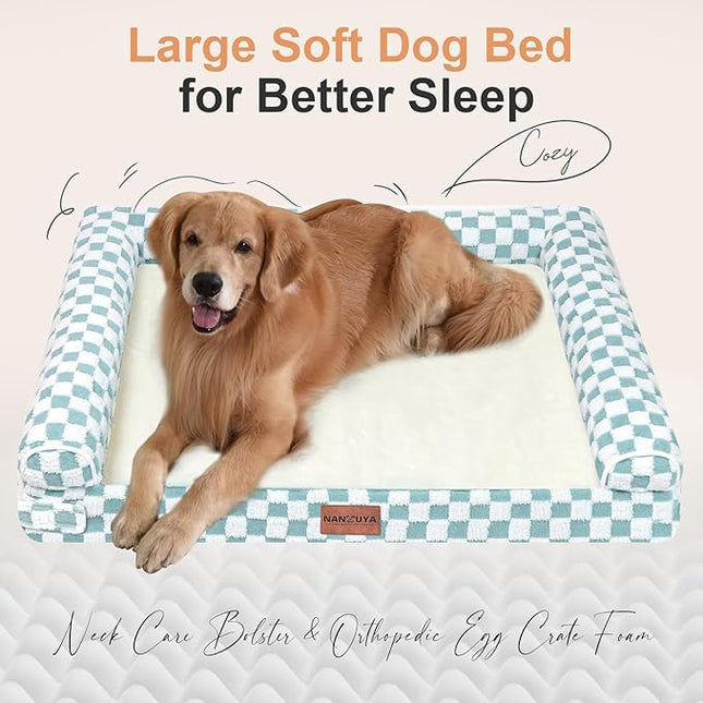 Large Dog Bed Orthopedic Washable: Beds Bolster XXL Bed Big XLarge Dogs Egg Crate Foam Sofa Couch Waterproof Removable Cover - Green Grid