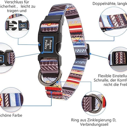 Roses&Poetry Dog Collar and Leash for Small,Adjustable Durable Blue 5ft Puppy Leash Collar for Dog Training Lead（Stripe-L）