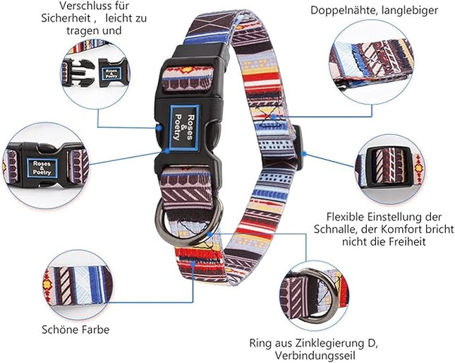 Roses&Poetry Dog Collar and Leash for Small,Adjustable Durable Blue 5ft Puppy Leash Collar for Dog Training Lead（Stripe-L）