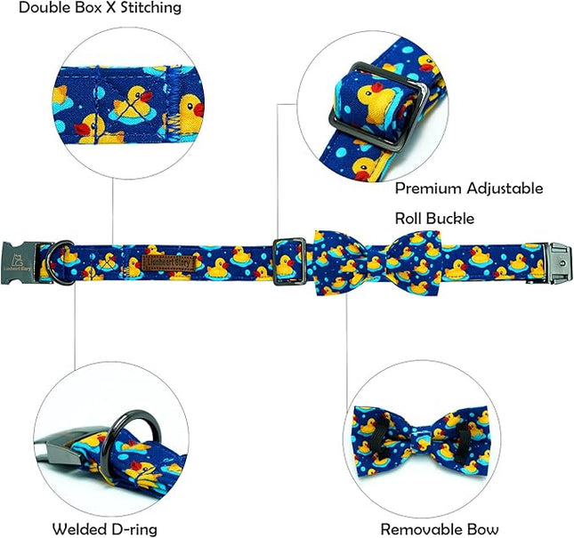Lionheart glory Dog Bow Collar Ducky Pattern Cute Boy Collars for Large Dogs,Soft Duty Adjustable Dog Collar with Bowtie Spring Summer Puppy Collars Bows Pet Gift