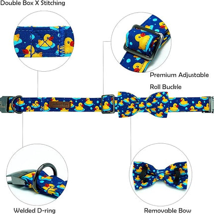 Lionheart glory Dog Bow Collar Ducky Pattern Cute Boy Collars for Small Dogs,Soft Duty Adjustable Dog Collar with Bowtie Spring Summer Puppy Collars Bows Pet Gift