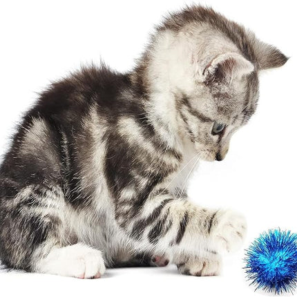 40 Pcs 2 Inch Assorted Color Flash Ball Cat's Favorite Toy Ball Tinsel Pom Poms Flash for Kittens Exercise and Multiple Cats Play and Chase