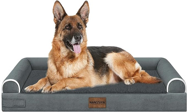 Large Dog Bed Orthopedic Washable: Extra Large Sized Beds for Jumbo Dogs Egg Crate Foam Sofa Couch Waterproof Removable Cover - Dark Grey