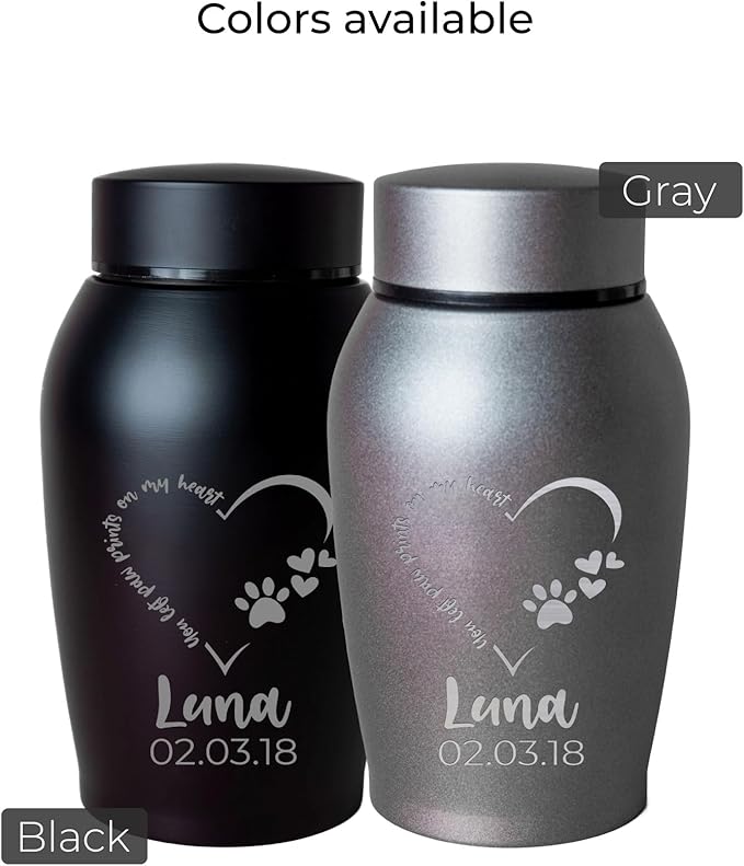 Personalized Cremation Keepsake Pet Ashes Urn Waterproof with Airtight Closure Customized Text Engraving Vase Container Memorial Dog Cat Funeral Decorative (You Left paw Prints on My Heart)