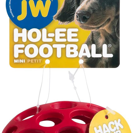 JW Pet Hol-ee Football Dog Toy Puzzle Ball, Natural Rubber, Mini (5.25 Inch Length), Colors May Vary