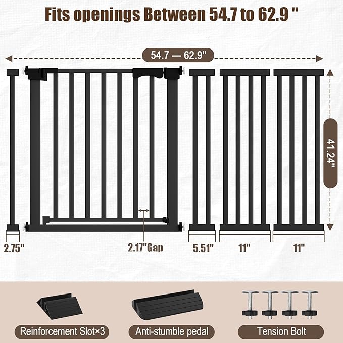 41" Extra Tall Baby Gate for Big Dog No Jumping Over,54.7-63.0" Wide Pet Safety Gate Indoor for Doorways No Drilling,Auto Close Child Puppy Gates for Stairways Pressure Mounted (Black)