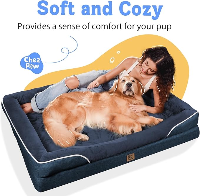 Washable Orthopedic Large Dog Bed - Extra Large Dog Bed with Bolsters Removable Orthopedic Foam Support Dogs Beds for XL Large Size Pet with Waterproof Cover Non-Slip Bottom