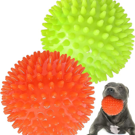 4.5” Heavy Duty Squeaky Dog Balls for Medium Large Dogs, Dog Toys for Aggressive Chewers, Spike Ball Toys for Clean Teeth and Training(2 Pack)