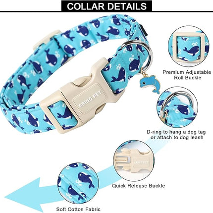 ARING PET Summer Dog Collar-Cute Blue Dog Collar for Small Dogs, Adjustable Cotton Whales Pet Collars Puppy Collar for Small Medium Large Dogs