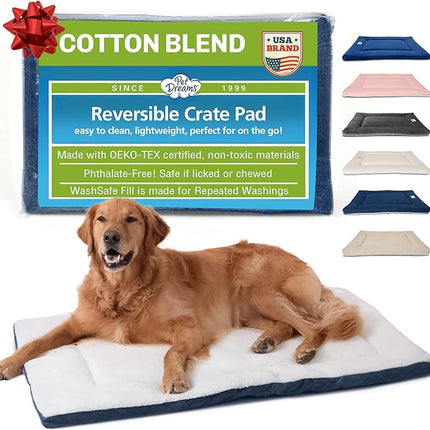 Pet Dreams Dog Crate Pad - Washable Kennel Mat, Crate Pads for Dog Cages, Non-Toxic, Flat Indoor Cat Bed, Fits iCrate 18, 24, 30, 36, 42, 48 Inches (Denim, Large, 36")