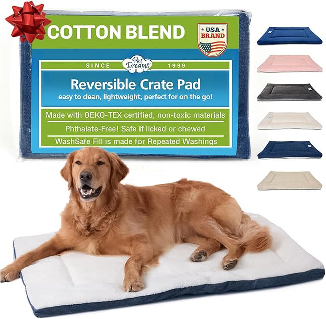 Pet Dreams Dog Crate Pad - Washable Kennel Mat, Crate Pads for Dog Cages, Non-Toxic, Flat Indoor Cat Bed, Fits iCrate 18, 24, 30, 36, 42, 48 Inches (Denim, Large, 36")