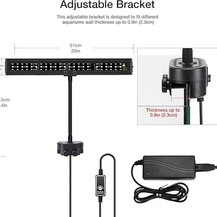 IREENUO Aquarium LED Light, Full Spectrum Fish Tank Clip on Light with Remote, Color Changing Lighting for Reef Coral Aquatic Plants and Fish Keeping (16W（20.4 inch）)