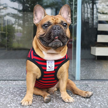 iChoue French Bulldog 100% Breathable Cotton Striped T Shirts Halloween Vest Clothes for Medium Dogs Tank Tops Frenchie Pug English Boston Terrier Pitbull Red Blue Stripes - Large Plus