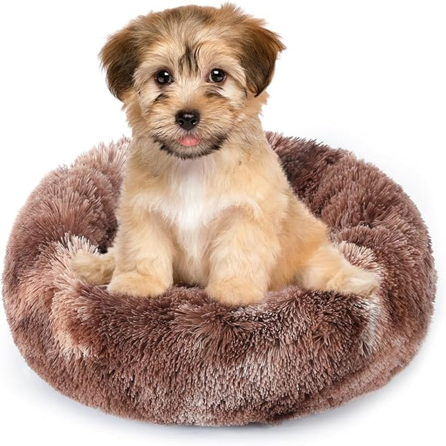 NOYAL Calming Donut Dog Bed for Small to Medium Dogs & Cats - Plush Faux Fur Anti-Anxiety Pet Bed with Machine Washable Cover & Non-Slip Base