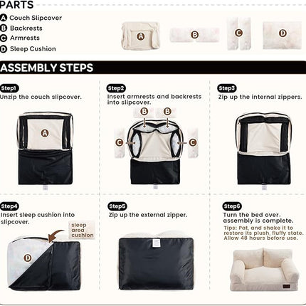 Hollypet Fluffy Plush Pet Cat Couch Soft Calming Pet Sofa Beds for Medium Small Cats and Dogs, Dark Charcoal Gray