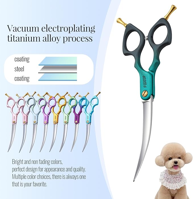 Professional Curved Dog Grooming Scissors with Sharper Self Grinding lightweight and finely trimmed split structure 6.5'' Japan VG10 63HRC for small dogs cat pet(Green&Black)