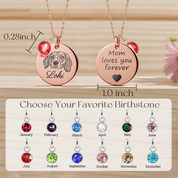 Personalized Pet Portrait Necklace Customized Pet Memorial Necklaces Dog Necklace for Women Custom Pets Necklaces Dog Memorial Jewelry for Cat Mom Dogs Dad (Rose Gold 1 Portrait)