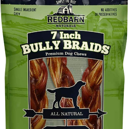Redbarn Pet Products 7" Braided Bully Sticks for Dogs - Natural, Grain-Free, Highly Palatable, Long-Lasting Dental Chews Sourced from Free-Range, Grass-Fed Cattle, 3-Count, Pack of 12