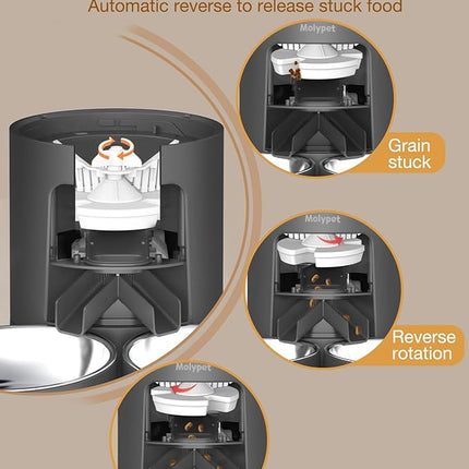Automatic Cat Feeders for 2 Cats - 6L Food Dispenser with Double Bowls, Programmable Timed Feeder up to 6 Meals per Day with 10S Voice Recorder, Support Dual Power Supply