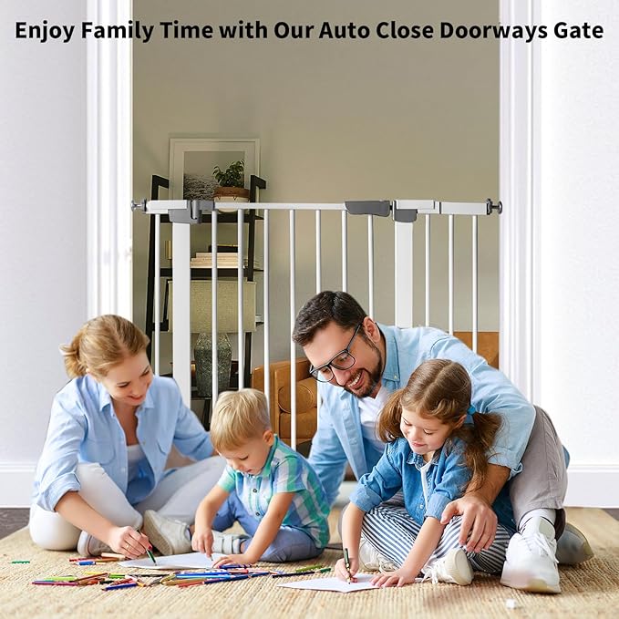 30 Inch Tall Cat & Dog Gate, Auto Close, Pressure Mounted, White, Alloy Steel, 29.92"-35.43" Wide, Baby & Pet Safety Gate