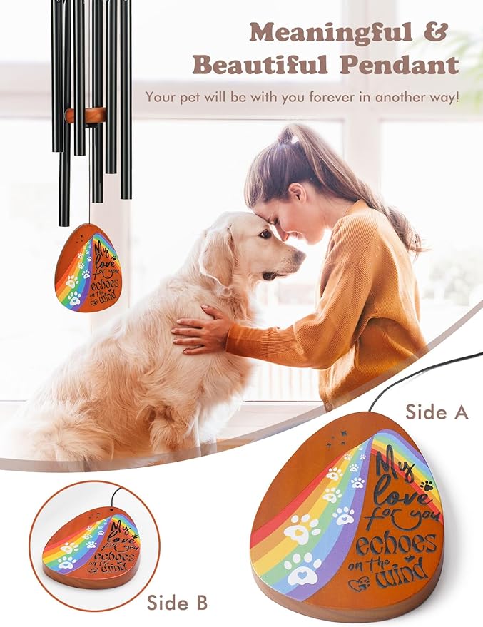Dog Memorial Gifts for Loss of Dog, Pet Memorial Gifts for Dogs, 26" Pet Memorial Wind Chimes for Loss Dog, Loss of Dog Sympathy Gift, Dog Wind Chime with Rainbow Bridge for Outside Garden Patio
