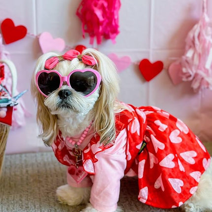 Fitwarm Valentine's Day Sweet Heart Dog Dress, Dog Holiday Outfit, Red, Pink, Medium