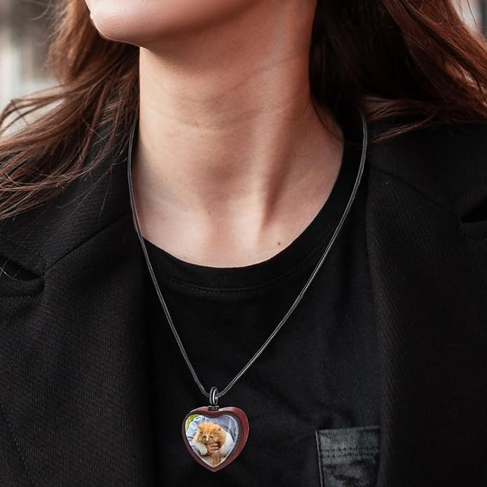 Farfume Personalized Pet Urn Necklace for Dog Cat Ashes Cremation Pet Memorial Customized Photo Text Engraving Pendant Keepsake Funeral Jewelry