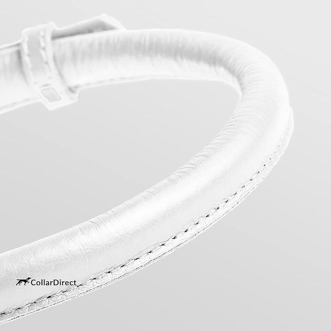 CollarDirect Rolled Leather Dog Collar, Soft Padded Round Puppy Collar, Handmade Genuine Leather Collar Dog Small Large Cat Collars 13 Colors (18-22 Inch, White Textured)