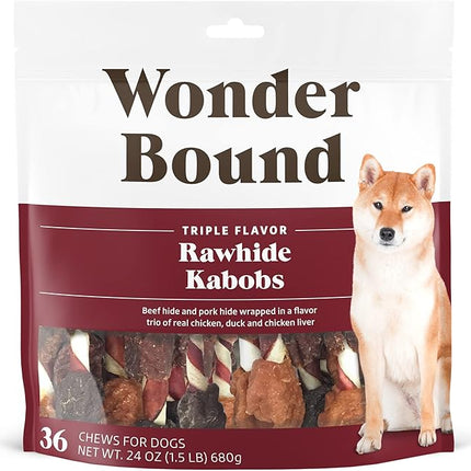 Amazon Brand - Wonder Bound Triple Flavor Rawhide Kabobs for Dogs, Variety, 1.5 pound (Pack of 1)