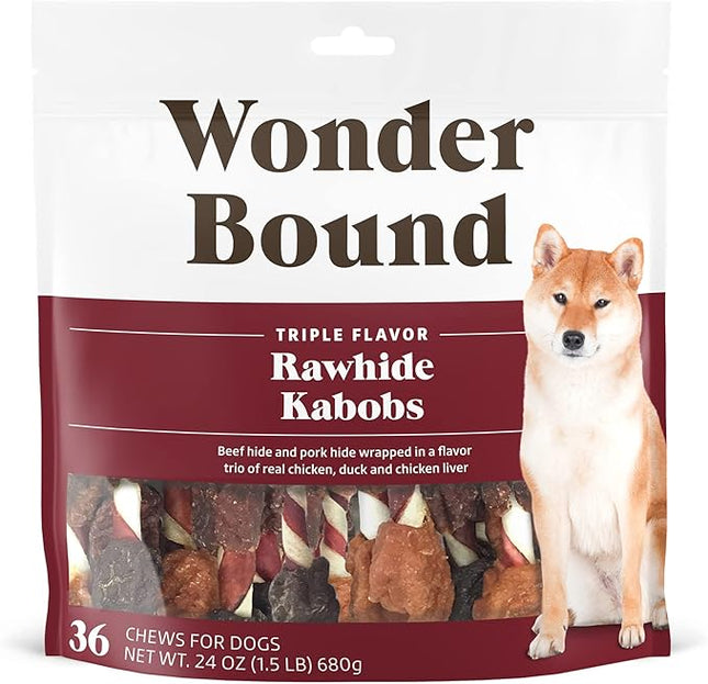 Amazon Brand - Wonder Bound Triple Flavor Rawhide Kabobs for Dogs, Variety, 1.5 pound (Pack of 1)