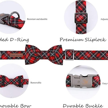 Elegant little tail Christmas Dog Collar, Pet Collar Plaid Soft with Comfy Bowtie Dog Collars Holiday Adjustable Pet Gift Collars for Small Medium Large Dogs