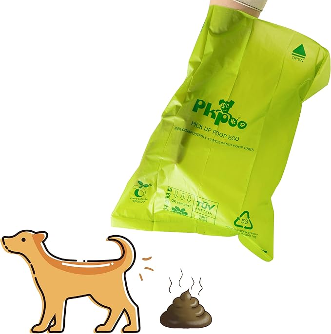 Pkpoo 100% Compostable Dog Poop Bags, Extra Wide, Vegetable-Based Large Poop Bags for Dogs, Biodegradable Waste Bags for Poo, Cat Litter, Diaper Sacks, Unscented, 240 Counts