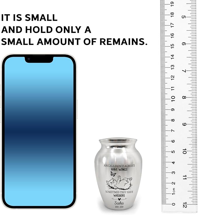 Artsy Woodsy Personalized Pet Memorial Cat Mini Urns - Stainless Steel Decorative Keepsake for Ashes 2.56x1.77 inch - Gifts for Cat Mom Dad Lovers Accessories in Loving Memory Loss (04)