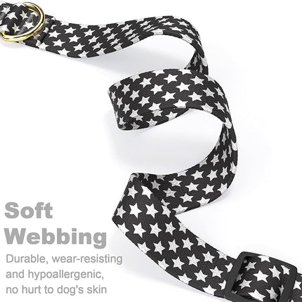 Rnivvi Dog Collar for Medium Dogs, Cute Heavy Duty Adjustable Puppy Collar with Quick Release Buckle for Boy Girl & Female, Pet Accessories for Walking Running, M Length 1" Width, Black Star