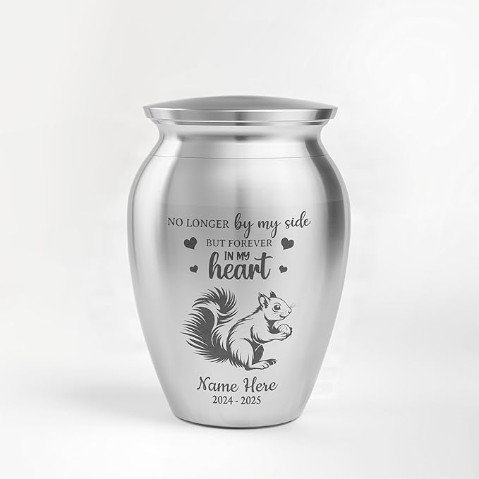 Artsy Woodsy Squirrel Memorial Mini Urn for Human Ashes Keepshake, Decorative Keepsake Urn with Engraved Squirrel 2.56 inch, Small Memorial Gifts for Pet Lovers (03, 2.56 x 1.77)