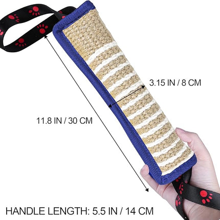 Dog Tug Toy Dog Bite Jute Pillow Pull Toy with 2 Strong Handles Perfect for Tug of War, Puppy Interactive Play, Tear Resistant Bite Training Toys for Small Medium Large Dogs (Blue Footprint)