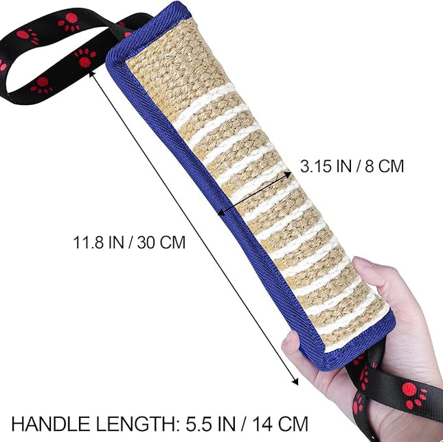 Dog Tug Toy Dog Bite Jute Pillow Pull Toy with 2 Strong Handles Perfect for Tug of War, Puppy Interactive Play, Tear Resistant Bite Training Toys for Small Medium Large Dogs (Blue Footprint)